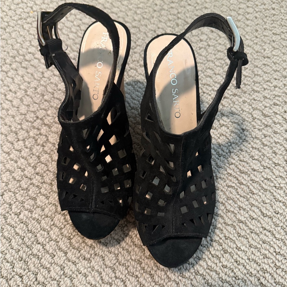 Franco Sarto Black Cutout Slingback Wedges